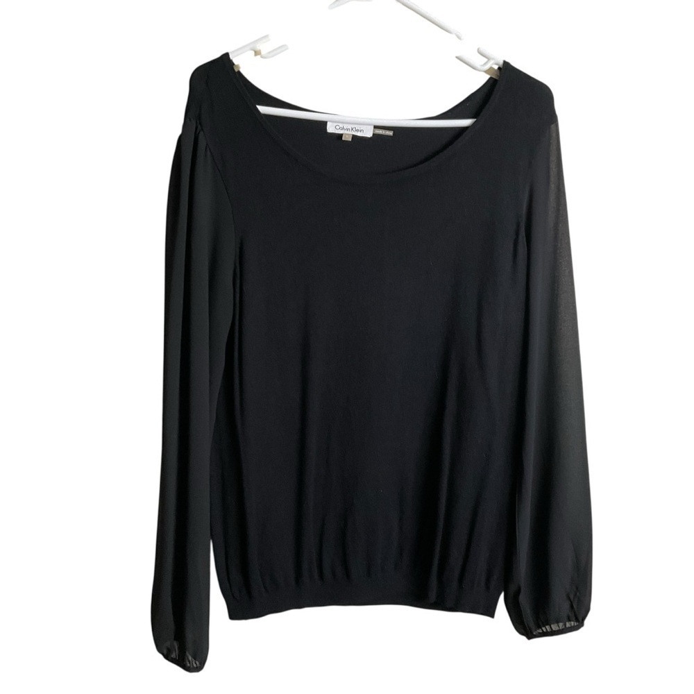 Calvin Klein Black Sheer Sleeve Blouse | Size L